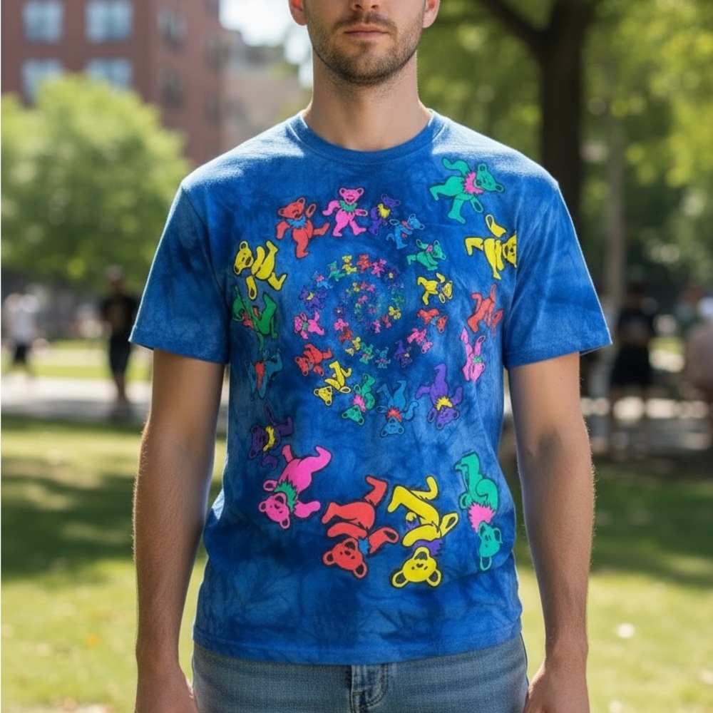 Vintage Liquid Blue Grateful Dead Dancing Bears Med Tye Dye 1995 unisex sizing